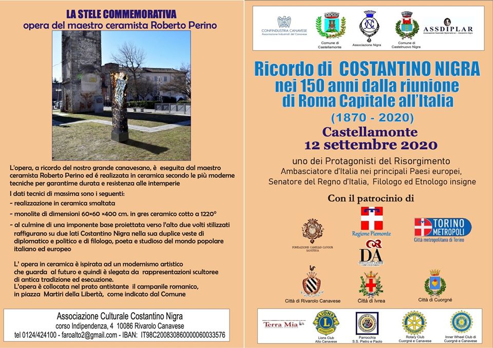 12/9/2020 Innaugurazione Stele in ricordo di Costantino Nigra