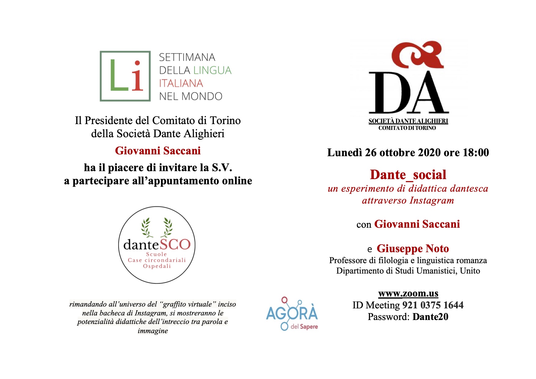 26/10/2020 Dante_social. Per la Settimana della Lingua Italiana nel mondo