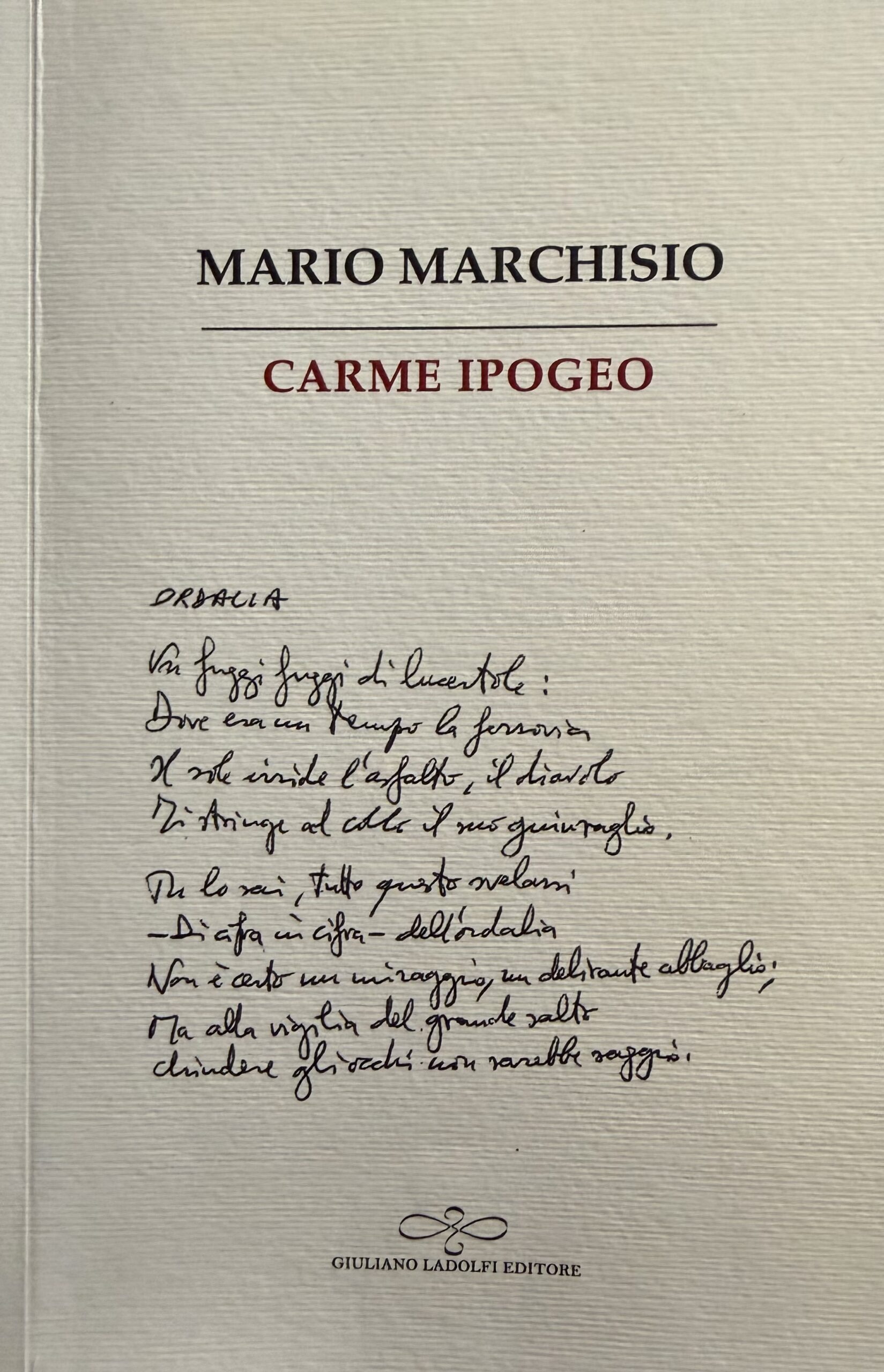 Presentazione libro “Carme ipogeo” di Mario Marchisio